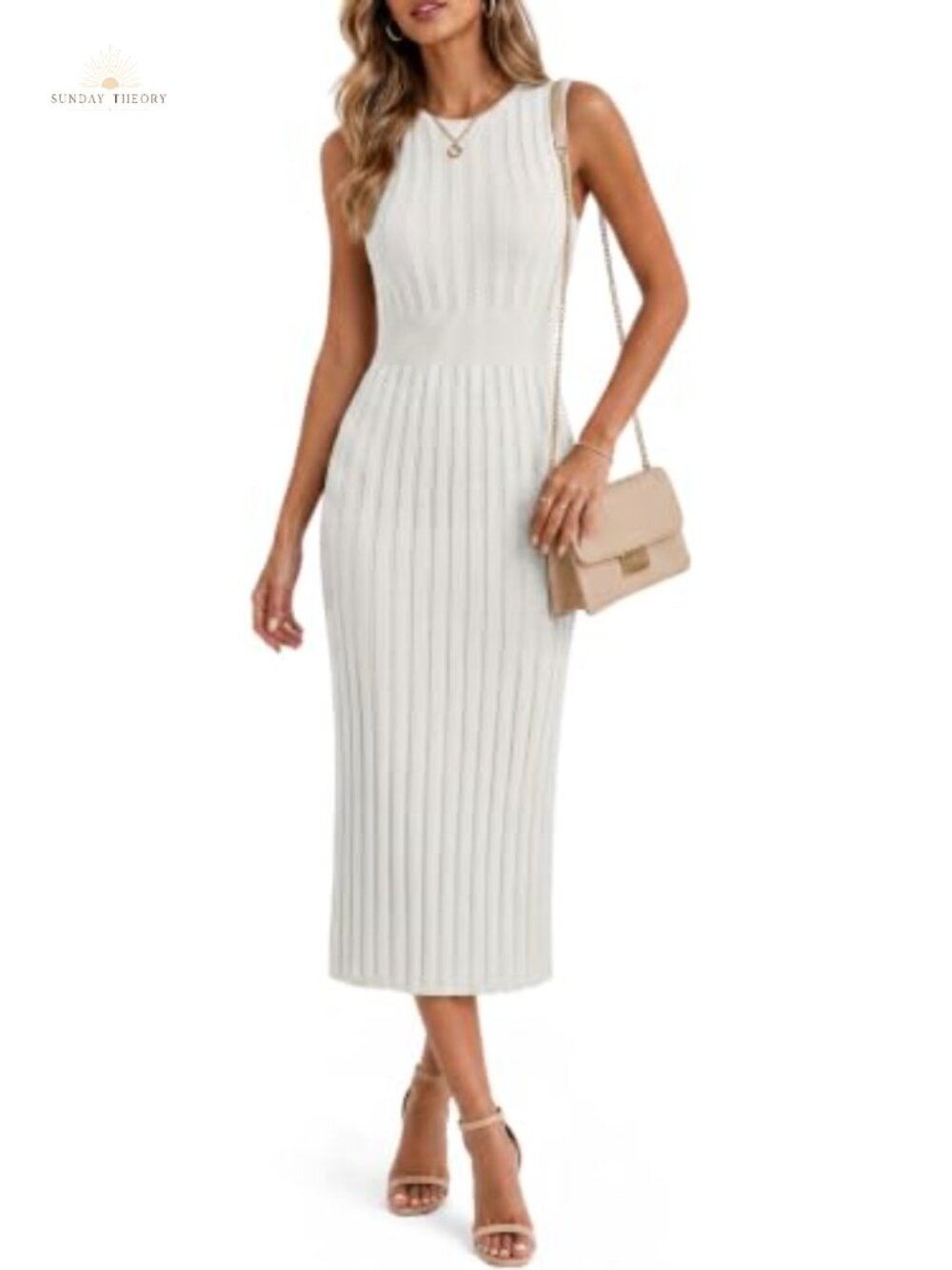 Ribbed Knit Sleeveless Bodycon Midi Sweater Dress Slim Fit Party